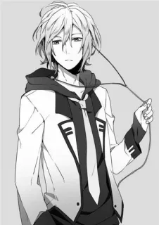 ❤ 7f14b767 Anime, Manga, Personnage, Illustration, Garçon, Sweat à capuche, Monochrome telegram sticker