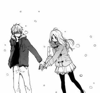 ❤ 86027def Anime, Couple, Hiver, Neige, Romantique, Manga telegram sticker