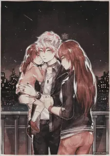 ❤ 863b2fff famille, ville, nuit, illustration, couple, enfant telegram sticker