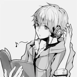 ❤ f4916145 Anime, Manga, Casque, Musique, Garçon, Lecture telegram sticker