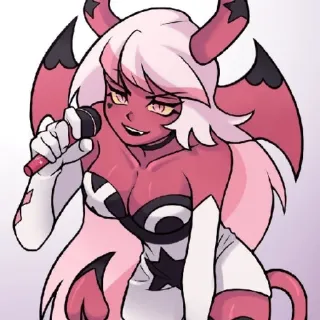 🎤 c94dbf70 Dämon, Mikrofon, Hörner, Cartoon, Figur, Teufel, Singen telegram sticker