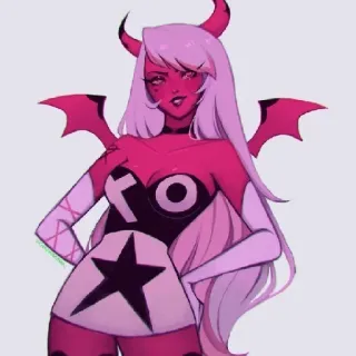 🎀 dfb7ae1c XO Dämon, pink, Mädchen, Hörner, Figur, Teufel telegram sticker