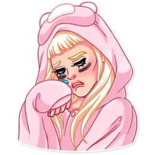 😢 0815de24 悲しい, 泣く, ブロンド, パーカー, イラスト, 絵文字 telegram sticker