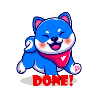 👌 466d1fa3 DONE! perro, shiba inu, hecho, azul, dibujo animado, éxito telegram sticker