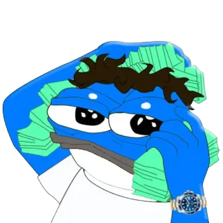 💵 5faadc0e Pepe the Frog 페페 더 프로그, 밈, 돈, 현금, 파란색, 비싼, 시계, 블링 telegram sticker