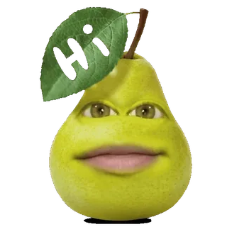 👋 845e6139 Hi pir, jeruk menjengkelkan, buah, pir berbicara, animasi, kartun whatsapp sticker