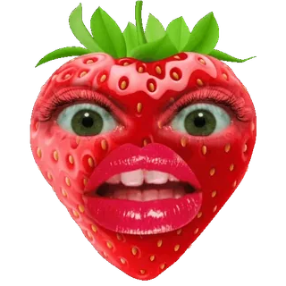 😘 9274d9ab stroberi, buah, lucu, menyeramkan, aneh, bibir, mata whatsapp sticker