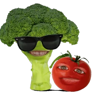 👍 74a7385d broccoli, tomato, sunglasses, funny, vegetables, food, cartoon telegram sticker