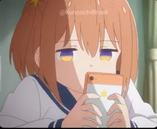 🍁 b1e7ea8b @KunoochiBrasil 动漫女孩, 橘色头发, 悲伤, 手机 telegram sticker