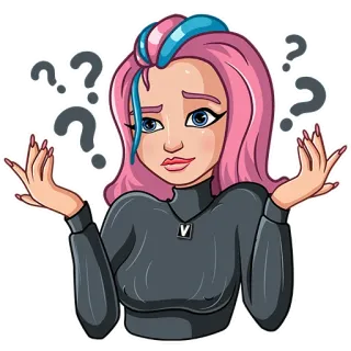 ❔ 4c594854 Verwirrung, Unsicherheit, Fragezeichen, Zweifel, Nachdenken, Denken, unsicher, Frau telegram sticker