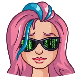 😎 882f202d Mädchen, pinke Haare, Sonnenbrille, digital, Matrix, Charakter telegram sticker