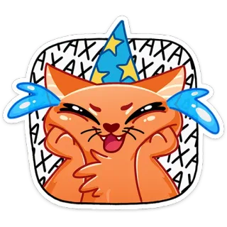 😂 553e08ef AXAXAXAXAXAX kat, lachen, tovenaar, emoji, cartoon, oranje kat, huilen, humor, meme whatsapp sticker