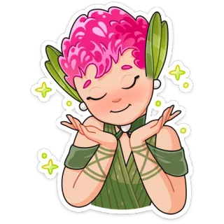 ⏺ 0215a43e woman, person, cartoon, character, smiling, plant, cute telegram sticker