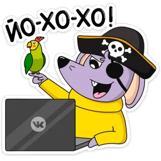 🏴‍☠️ cdc11dc9 ЙО-ХО-ХО! 鼠标, 海盗, 鹦鹉, 电脑, 卡通, 动物 whatsapp sticker