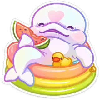 🍉 20e0e8ab beluga whale, cartoon, watermelon, rubber duck, pool, cute, kawaii, sticker telegram sticker