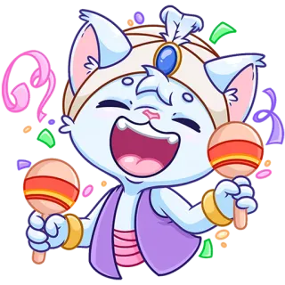 🥳 1f626726 cat, animal, cartoon, maracas, celebration, party, dancing whatsapp sticker
