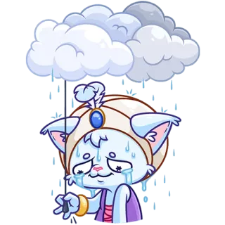 😭 83e7a5e6 sad, crying, cloud, rain, cartoon cat, wizard, mascot whatsapp sticker