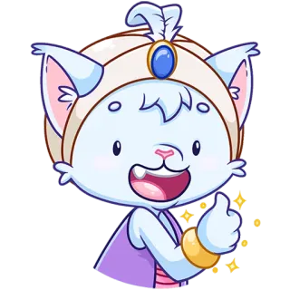 👍 cd77a530 cartoon cat, thumbs up, genie costume, sticker, mascot whatsapp sticker