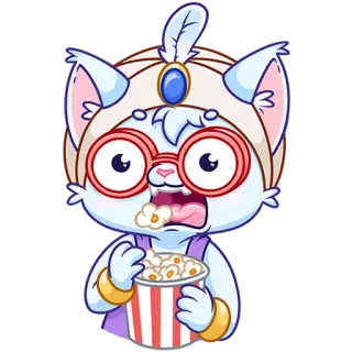 🍿 eccc7913 cat, cartoon, popcorn, animal, glasses, cute whatsapp sticker