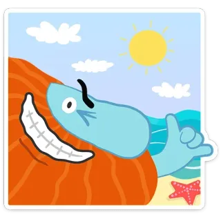 🤙 6081854d Hoạt hình, Bãi biển, Biển, Mặt trời, Sao biển, Nhân vật telegram sticker