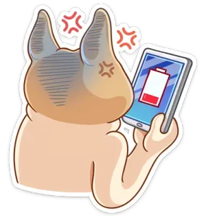😵 85b15a69 猫, 生气, 手机, 电池, 低电量, 沮丧, 卡通 telegram sticker