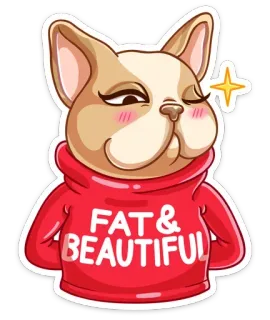 😉 baf27e5d FAT & BEAUTIFUL 狗, 卡通, 可爱, 积极, 漂亮, 胖, 贴纸 telegram sticker