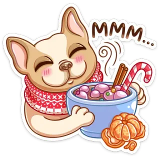 ☕️ f4ca9ccb MMM... 狗, 冬天, 热巧克力, 可爱, 食物, 围巾, 拐杖糖 telegram sticker