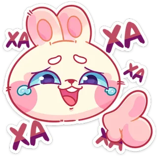 😂 74b081e3 ХА กระต่าย, หัวเราะ, น่ารัก, การ์ตูน, สีชมพู, สนุก, มีความสุข telegram sticker