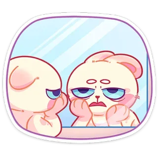 🙄 852ec357 กระต่าย, เงาสะท้อน, กระจก, น่ารัก, ง่วง, การ์ตูน, สัตว์ telegram sticker