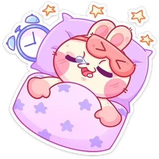 😴 9008892c ง่วง, กระต่าย, เตียง, น่ารัก, การ์ตูน, นอนหลับ, นาฬิกาปลุก telegram sticker