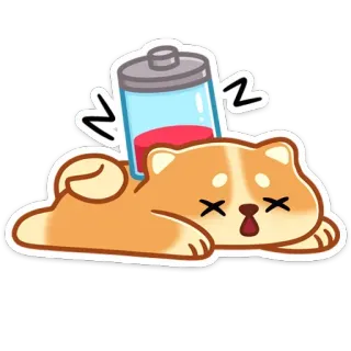 😵 938b4a75 cane, batteria, stanco, dormire, esausto, cartone animato telegram sticker