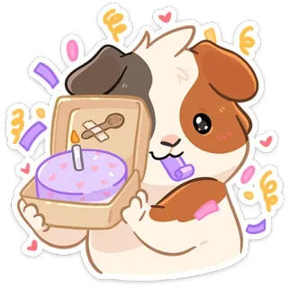 🥳 7c55561a морская свинка, торт ко дню рождения, праздник, конфетти, вечеринка, милый, животное telegram sticker