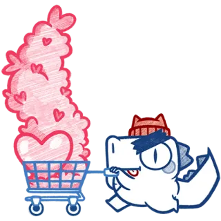 🥰 128216ca dinozaur, koszyk na zakupy, serca, kreskówka, uroczy, miłość telegram sticker