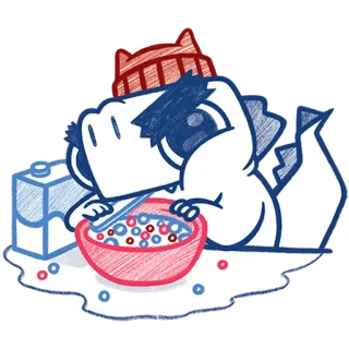 😋 8c377d20 dinozaur, płatki, śniadanie, kreskówka, słodki, potwór, ilustracja telegram sticker