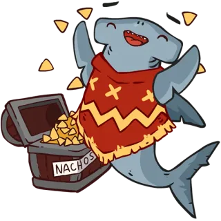 💰 4a3dfa74 NACHOS shark, nachos, treasure chest, food, cute, cartoon whatsapp sticker
