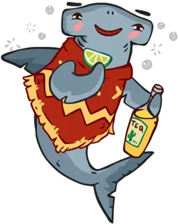 🍸 4f1c3578 TEQ shark, margarita, cartoon, tequila, lime, poncho, party whatsapp sticker