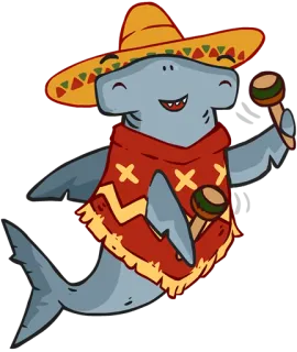 💃 f890c4c2 shark, mexican, sombrero, maracas, poncho, cartoon, fiesta whatsapp sticker