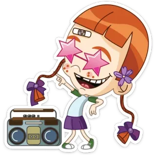 🎧 1353c18b мультфильм, девушка, музыка, танцы, бумбокс, ретро telegram sticker