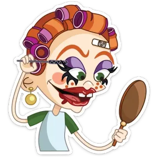 💄 4710777a Мультфильм, Макияж, Красота, Женщина, Бигуди, Зеркало telegram sticker