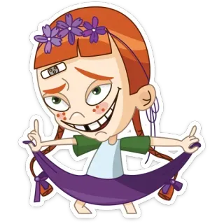 💃 5103189b стикер, мультяшный персонаж, девушка, цветы, веснушки, пластырь, косички, усмешка telegram sticker