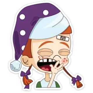 😴 6ea246fe сонный, уставший, зевающий, пластырь, ночной колпак, мультфильм, девочка telegram sticker