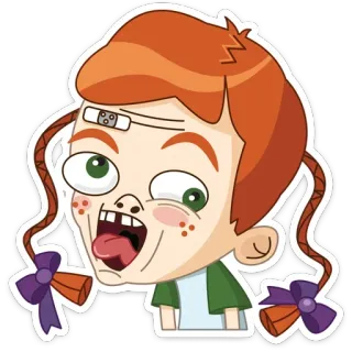 😛 8678cc4d мультик, девочка, бинты, веснушки, хвостики, глупый, смешное лицо telegram sticker