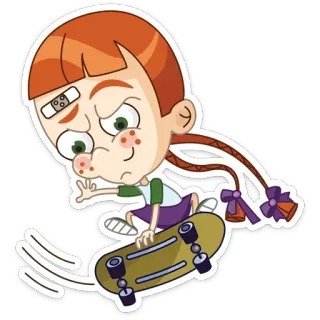 🏂 d3974f39 мультфильм, девочка, скейтборд, скейтбординг, пластырь, веснушки, коса telegram sticker