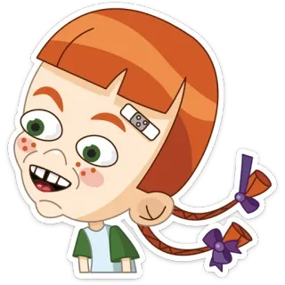🤓 ee8351f6 мультфильм, девочка, хвостики, веснушки, пластырь telegram sticker