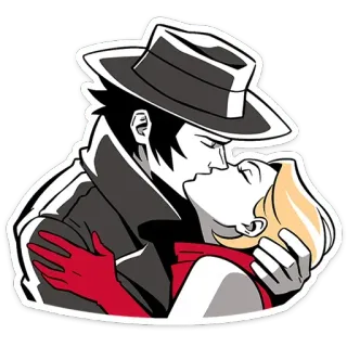 💋 d1e3e4a5 beijo, casal, romance, amor, desenho animado, homem, mulher telegram sticker