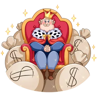 🤑 cadde4a9 国王, 王冠, 王座, 钱袋, 财富, 皇室, 卡通, 角色 telegram sticker