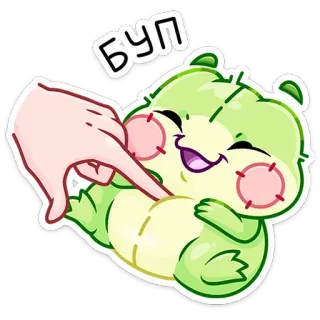 😄 9f11b682 БУП süß, Cartoon, Illustration, kitzeln, grün, Hand, Animation telegram sticker
