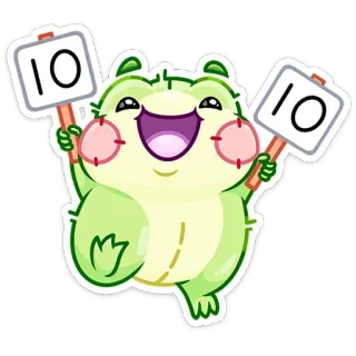 👍 a1346231 10 Frosch, fröhlich, Punktzahl, Nummer 10, positiv telegram sticker