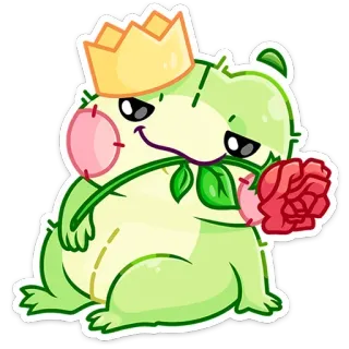 🌹 a3923b7a Frosch, Krone, Rose, süß, Aufkleber, Tier, Cartoon telegram sticker