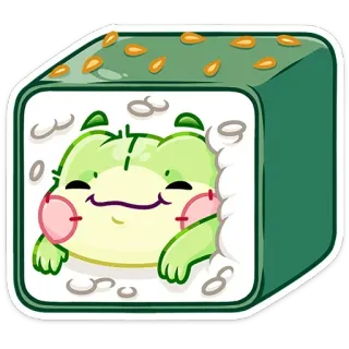 😌 f9ef77cb Sushi, Frosch, Süß, Kawaii, Grün, Tier, Essen, Cartoon telegram sticker
